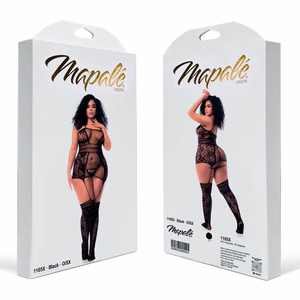 Fishnet Bodystocking with Necklines and Straps - Queen Size - Black - 2