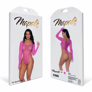Long Sleeve Fishnet Bodysuit - One Size - Pink - 2