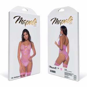 Floral Fishnet Bodysuit Set - One Size - Bubbelgum Pink - 2