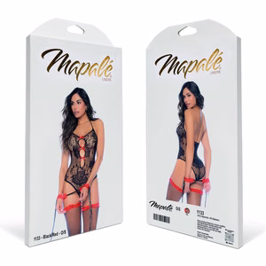 Floral Fishnet Bodysuit - One Size - Black/Red - 2