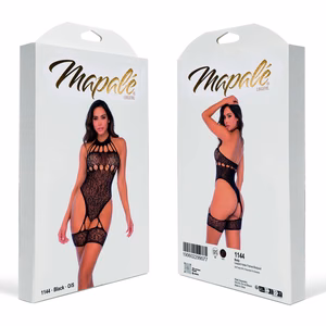 Leopard Halter Fishnet Bodysuit - One Size - Black - 2
