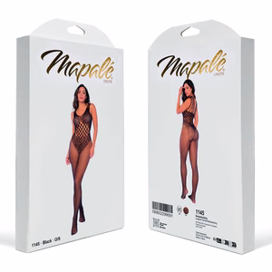 Leopard Fishnet Bodystocking - One Size - Black - 2