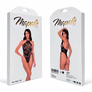 Snake Halter Fishnet Bodysuit - One Size - Black - 2