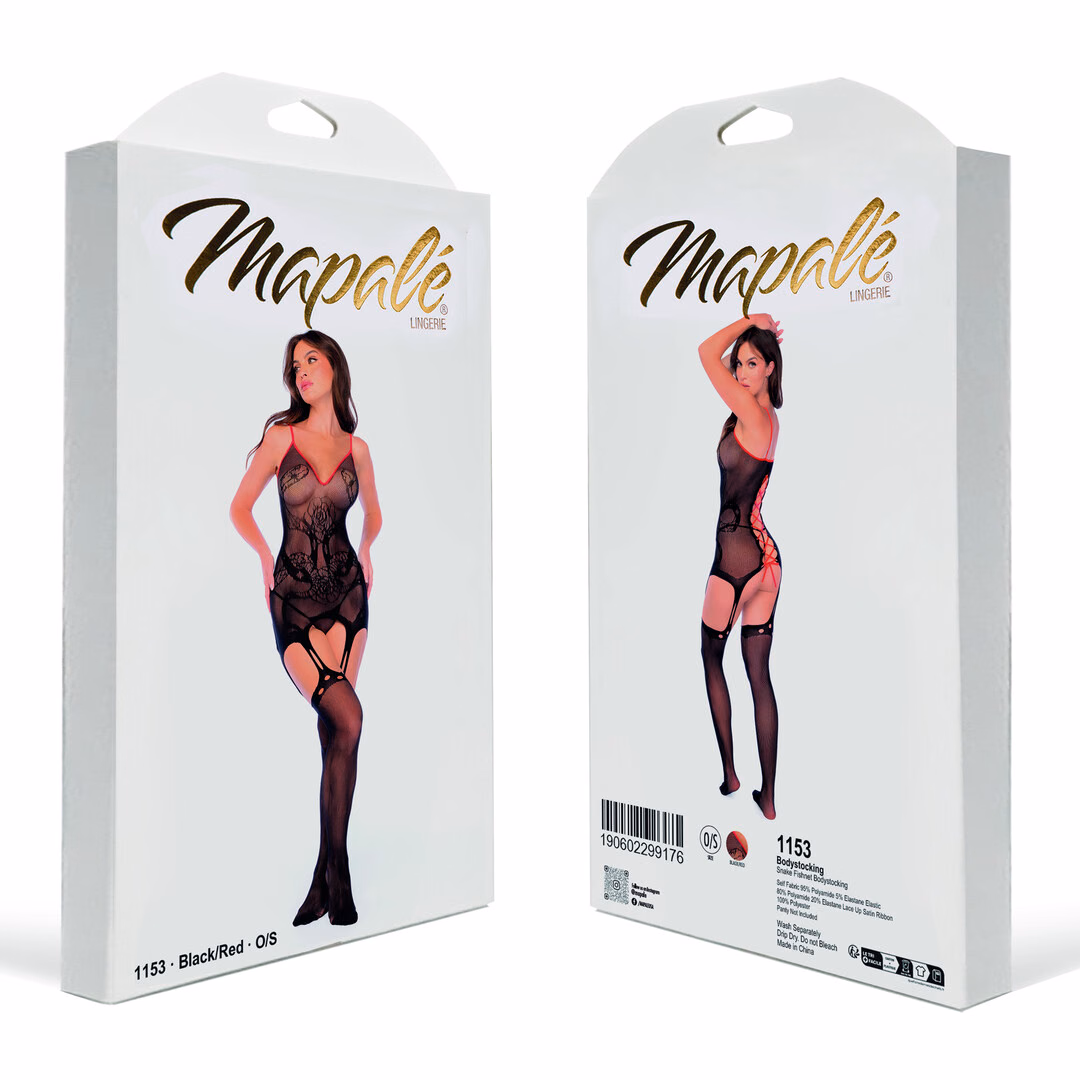 Snake Fishnet Bodystocking - One Size - Black/Red - 2