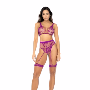 Floral Fishnet Two Piece Set - One Size - Pink Orchid