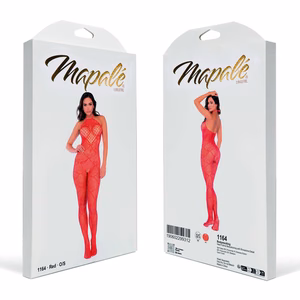 Heart Fishnet Bodystocking with Rhinestone Detail - One Size - Red - 2