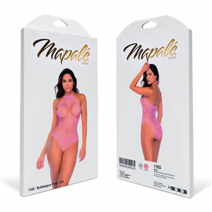 Heart Fishnet Bodysuit with Heart Detail - One Size - Bubbelgum Pink - 2