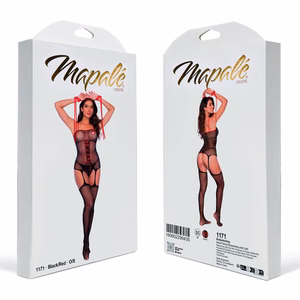 Nurse Fishnet Bodystocking with Cuffs - One Size - Black/Red - 2