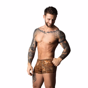 Pouch Short with Black Cockring - L - Brown Leopard