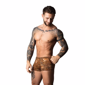 Pouch Short with Black Cockring - S - Brown Leopard