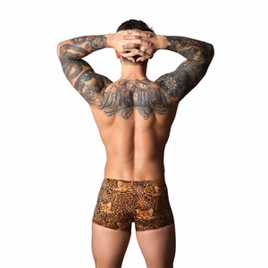 Pouch Short with Black Cockring - XL - Brown Leopard - 2