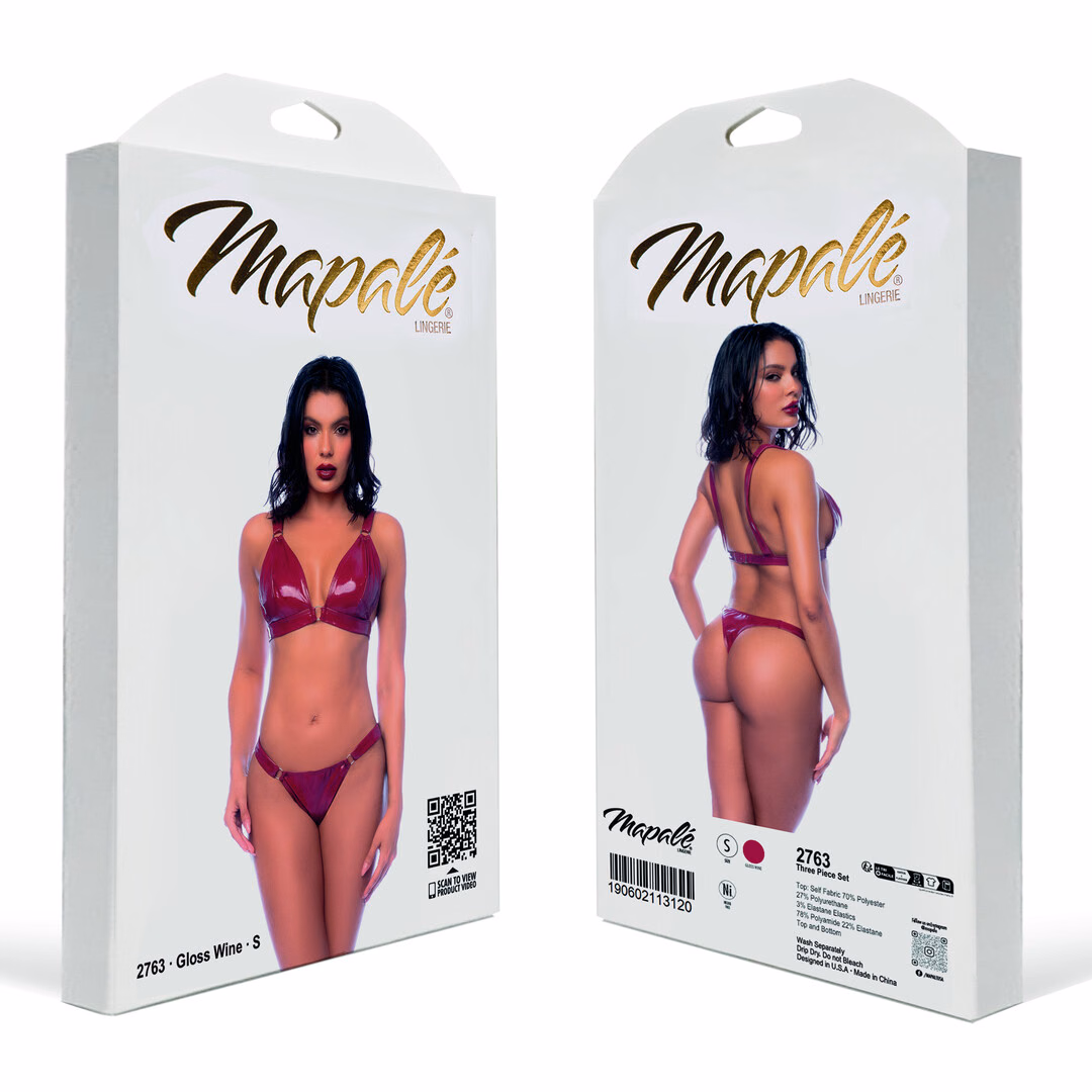 Two Piece Bra Set – S – Gloss Wine Red – 2 Two Piece Bra Set - S - Gloss Wine Red - 2