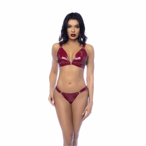 Two Piece Bra Set - S - Gloss Wine Red