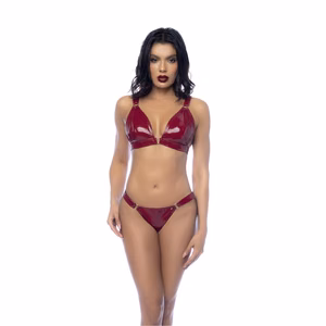 Two Piece Bra Set - XL - Gloss Wine Red