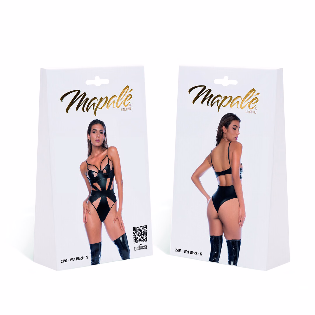 Bodysuit - M - Wet Look Black - 2