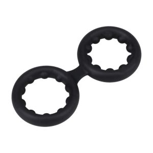 Silicone Double Stamina Cockring with Metal Beads - Black