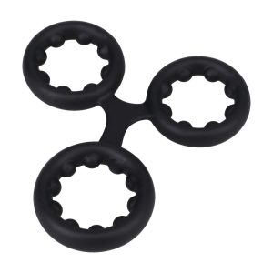 Silicone Triple Stamina Cockring with Metal Beads - Black