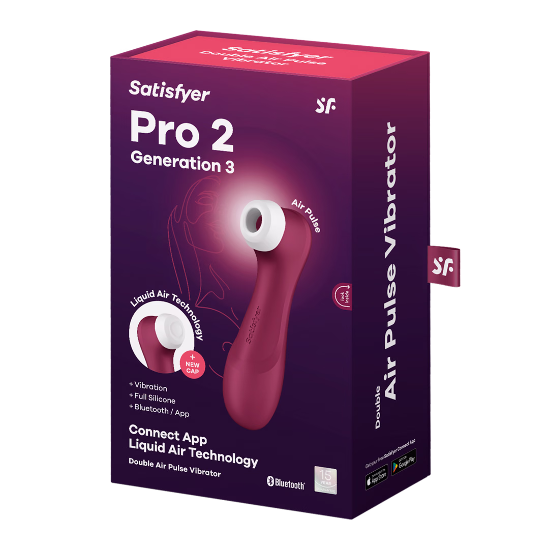 Pro 2 Generation 3 - Double Air Pulse Vibrator - Liquid Air and Connect App - Wine Red - 2