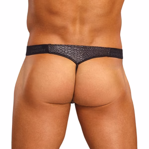 Micro G-String with Red Cockring - L/XL - Black - 2