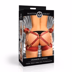 Crimson Captive - Thigh Wrist and Ankle Hog Tie Restraints - Red - 2