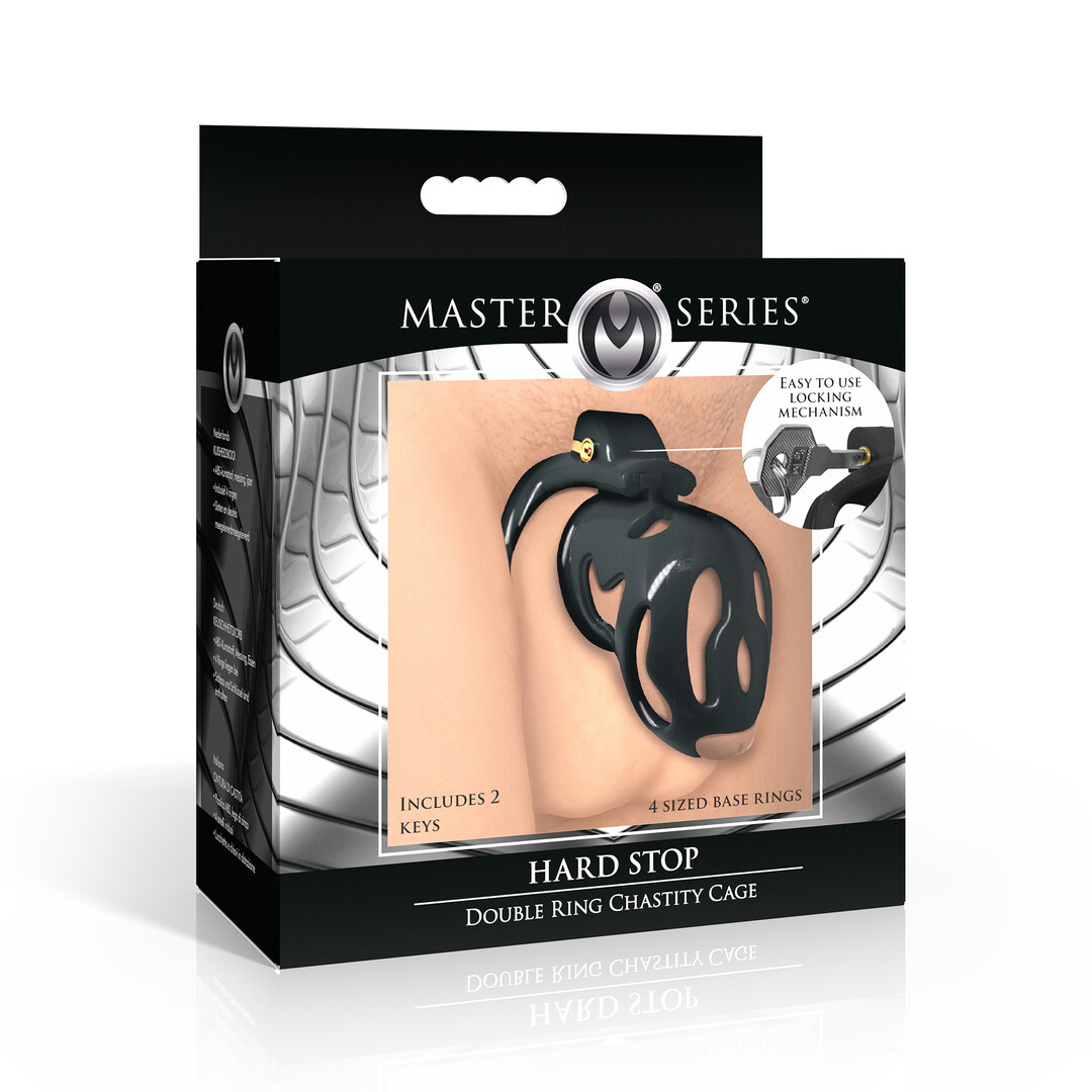 Hard Stop - Double Ring Chastity Cage - Black - Image 2