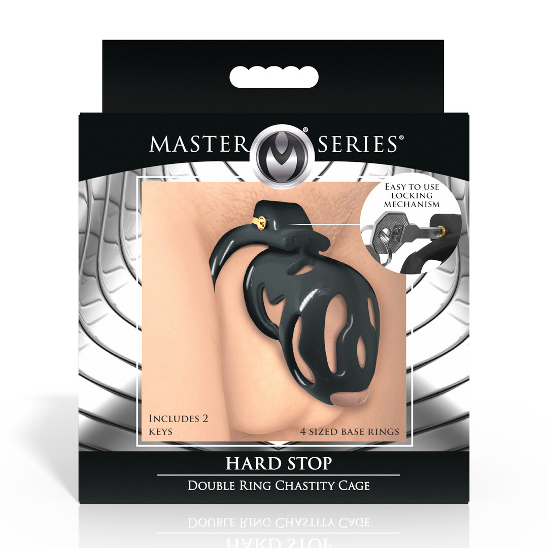 Hard Stop - Double Ring Chastity Cage - Black - Image 3