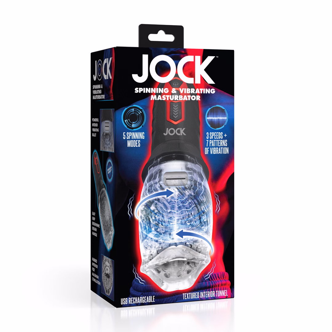 Spinning and Vibrating Masturbator - Transparent/Black - 2