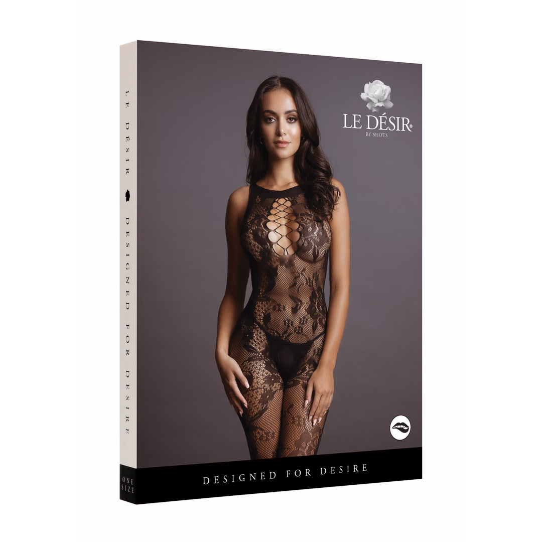 Criss Cross Neck Bodystocking - One Size - Black - 2