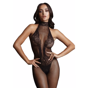 Fishnet and Lace Bodystocking - One Size - Black