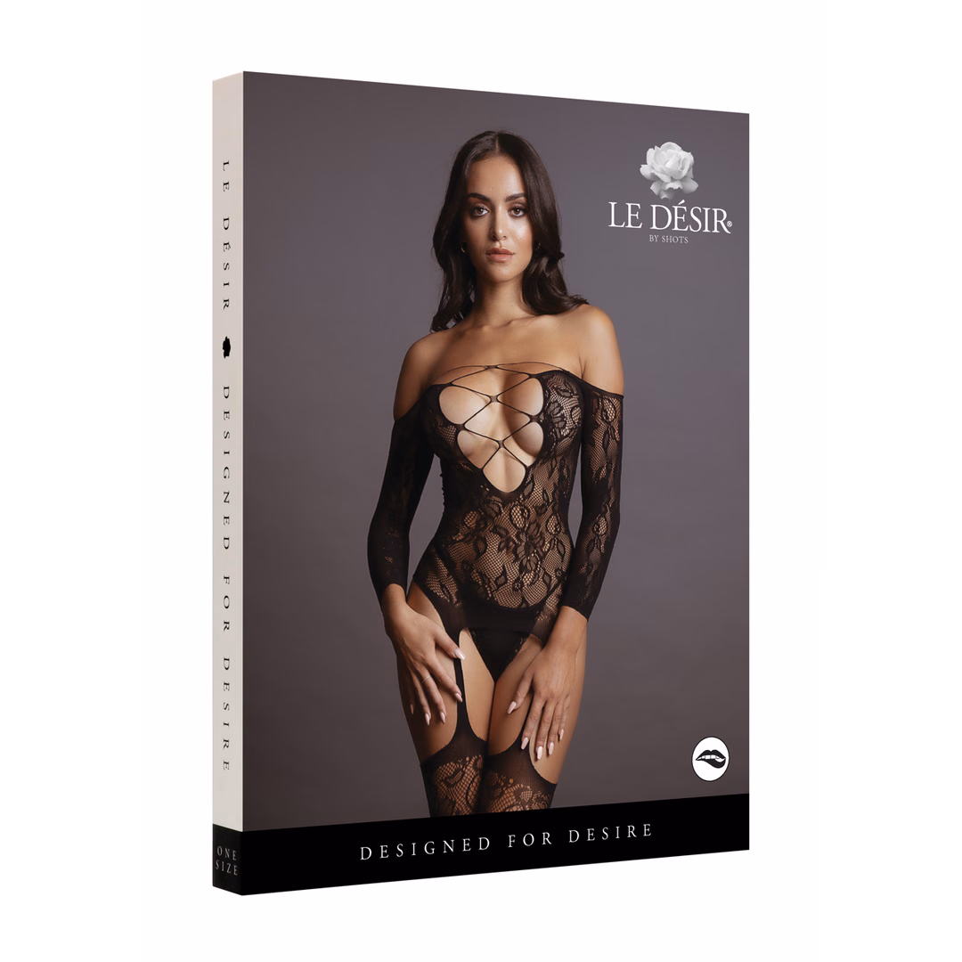 Criss Cross Neck Bodystocking - One Size - Black - 2