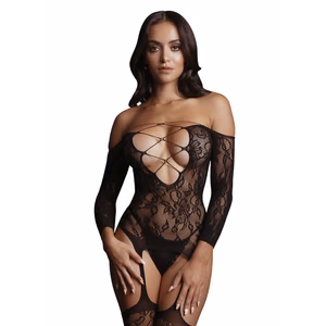 Criss Cross Neck Bodystocking - One Size - Black