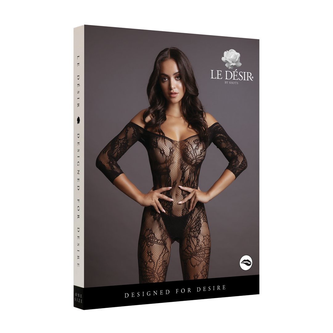 Lace Sleeved Bodystocking - One Size - Black - Image 2