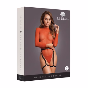 Shimmering Open-Back Bodysuit with PU Leather Garters - One Size - Red/Gold Glitter - 2