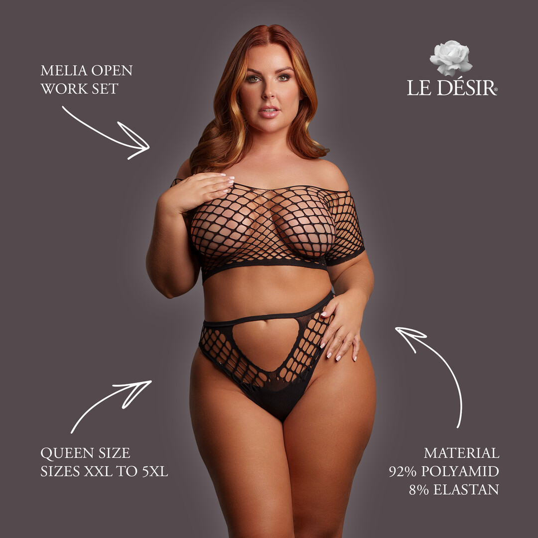 Melia - Open Work Set - Queen Size - Black - Image 5