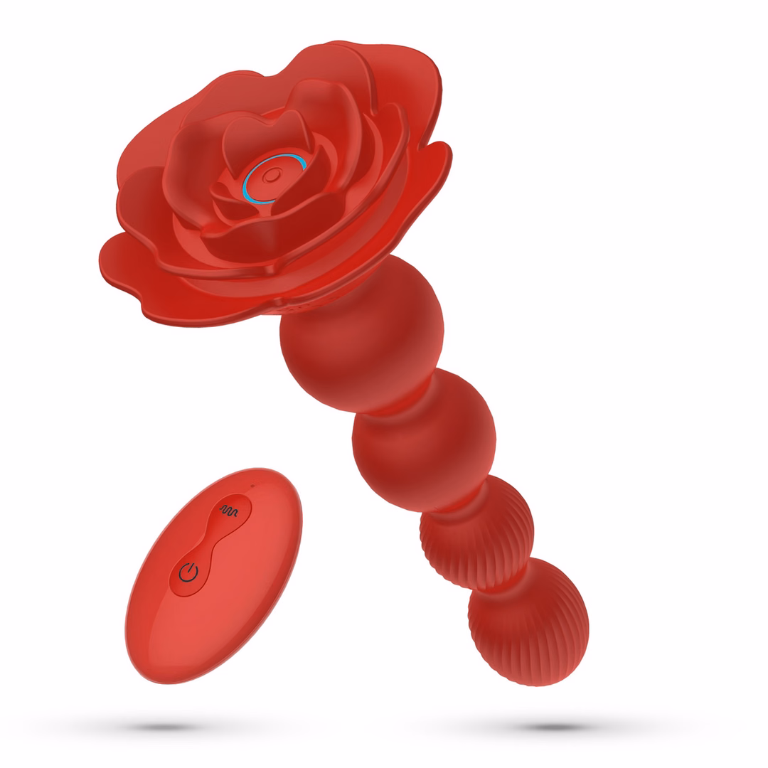 Rosaline - Rotating Anal Rose Plug with Remote Control - Red