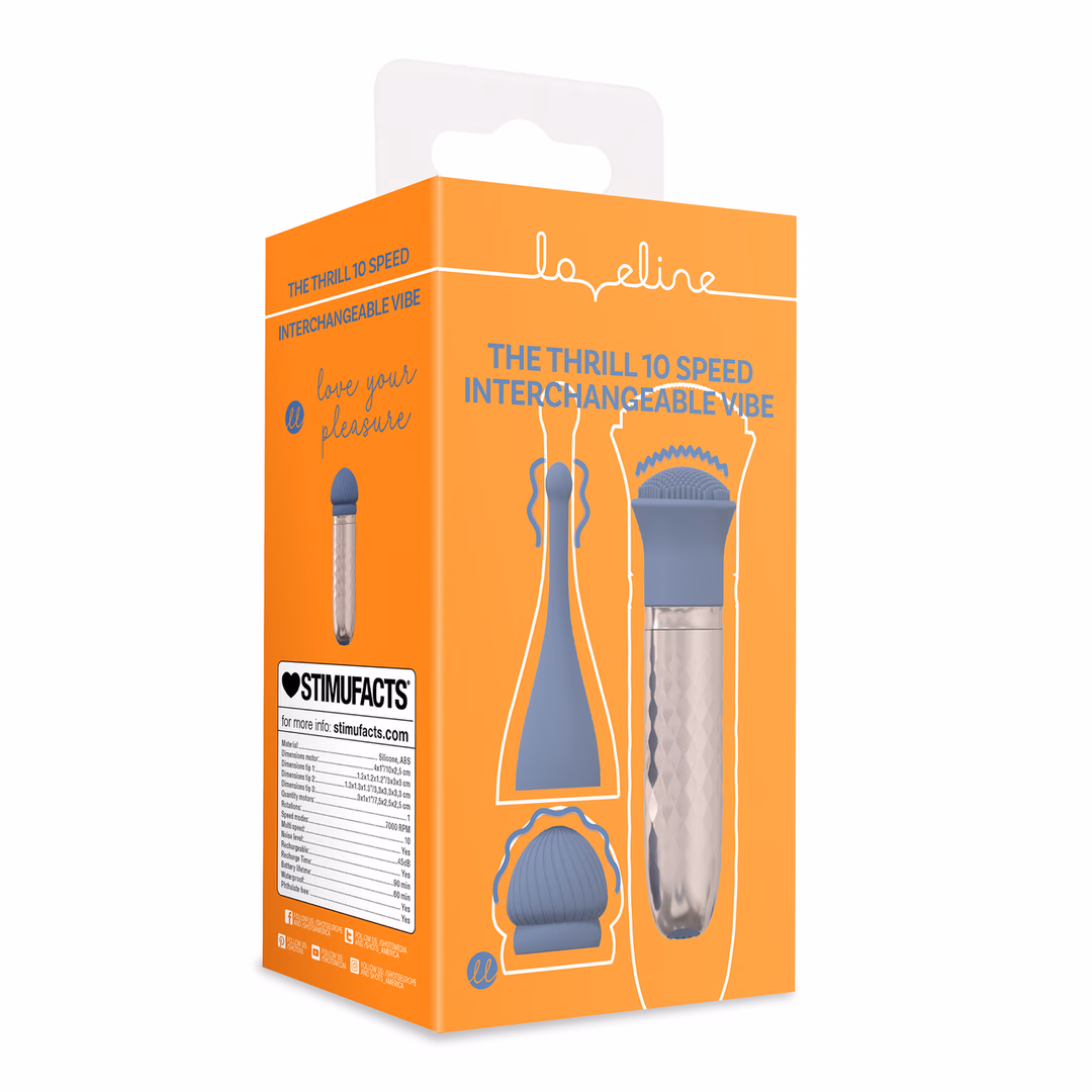 The Thrill - 10 Speed Interchangeable Vibrator - Blue - 2