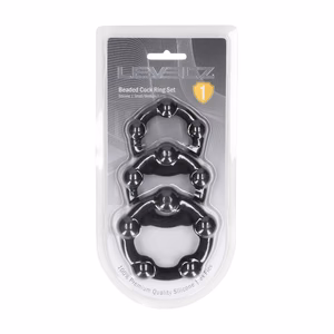 Beaded Silicone Cockring Set of 3 - S/M/L - Black - 2
