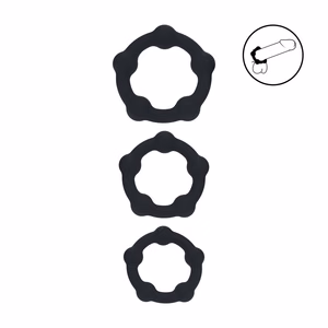 Beaded Silicone Cockring Set of 3 - S/M/L - Black