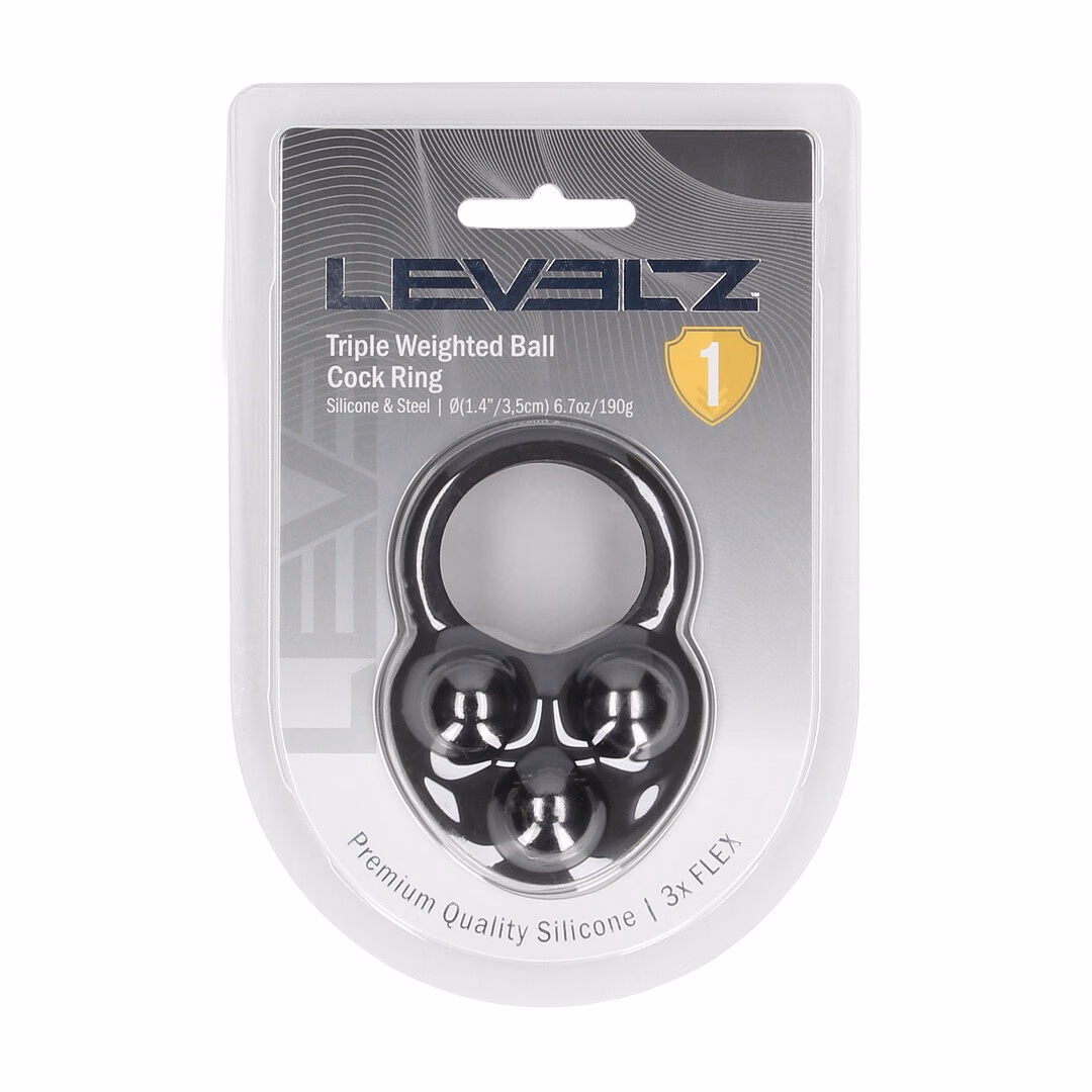 Liquid Silicone Triple Weighted Ball Cockring - Black - 2