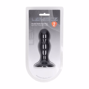 Double Rattle Liquid Silicone Anal Plug - M - Black - 2