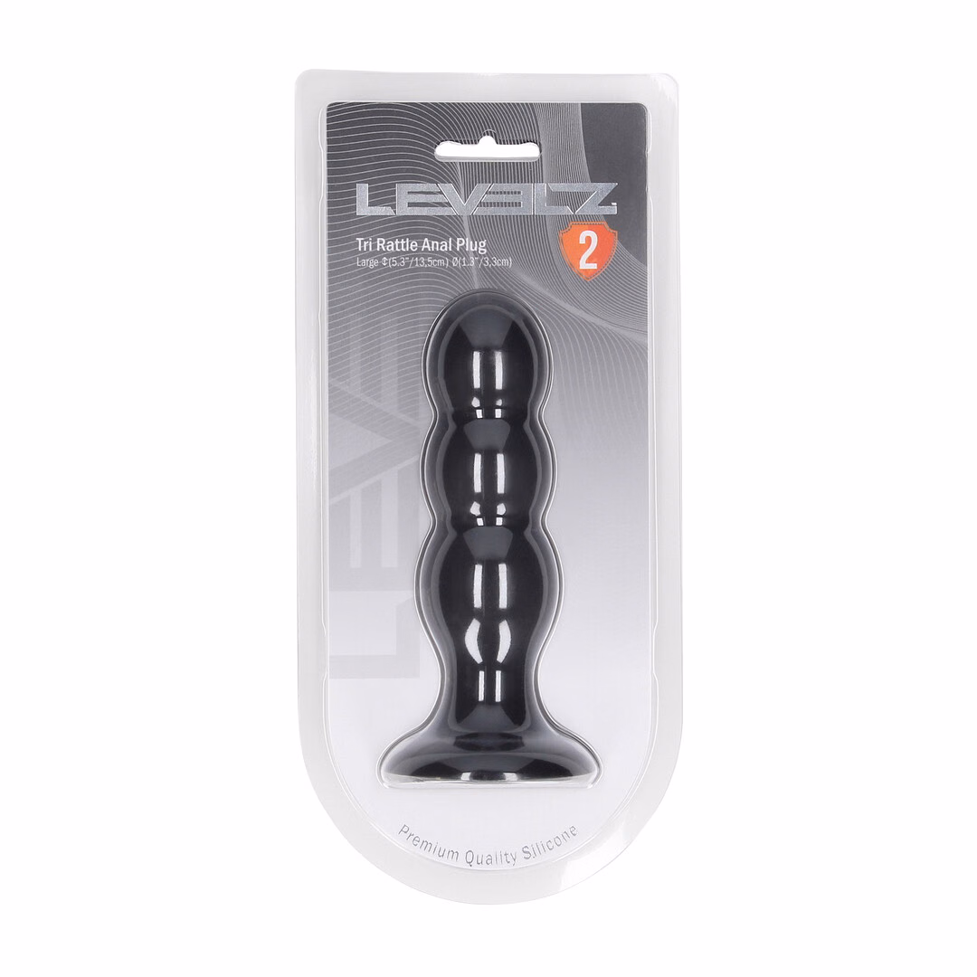 Tri Rattle Liquid Silicone Anal Plug - L - Black - 2