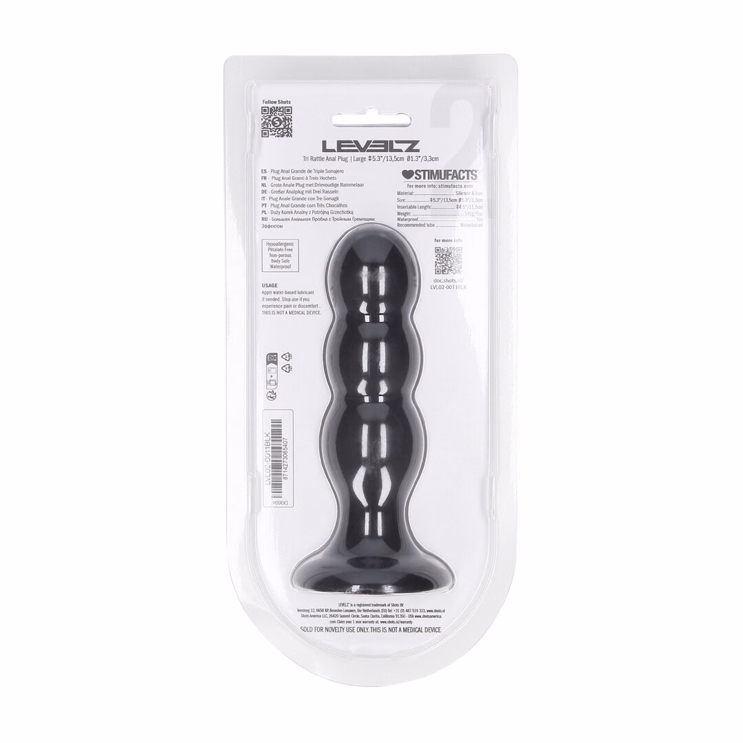 Tri Rattle Liquid Silicone Anal Plug - L - Black - 3
