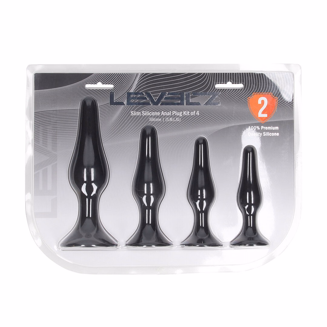 Slim Silicone Anal Plug Set of 4 - S/M/L/XL - Black - 2