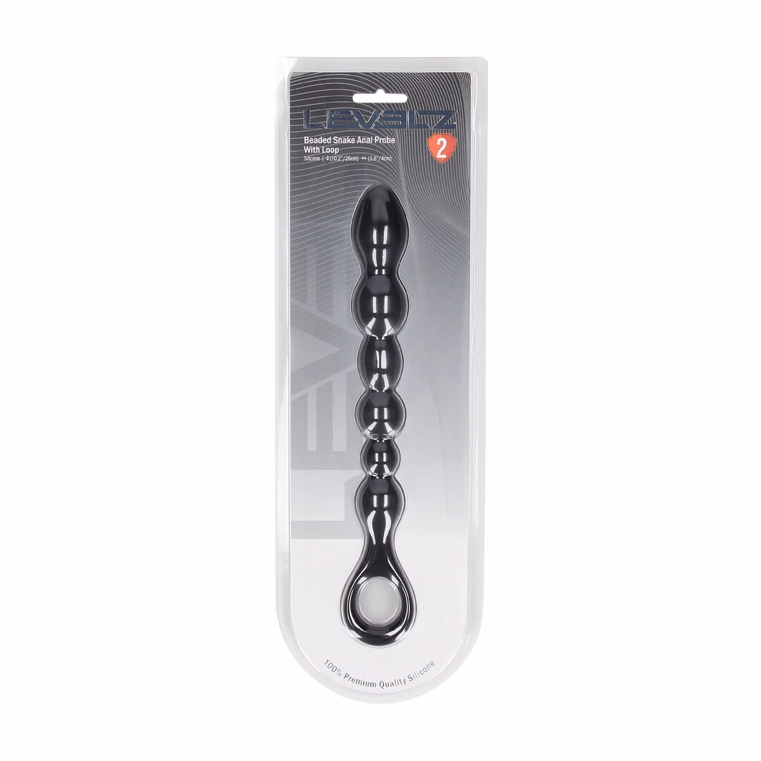 Beaded Snake Silicone Anal Probe with Loop - Black - 2