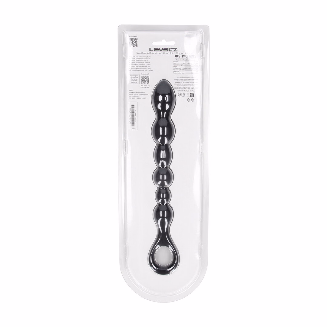Beaded Snake Silicone Anal Probe with Loop - Black - 3