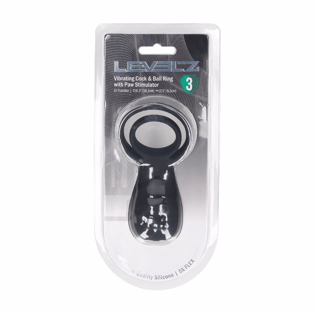 Vibrating Cock and Ball Ring with Paw Stimulator - Black - 2