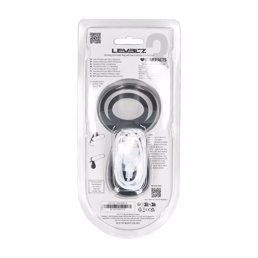 Vibrating Cock and Ball Ring with Paw Stimulator - Black - 3