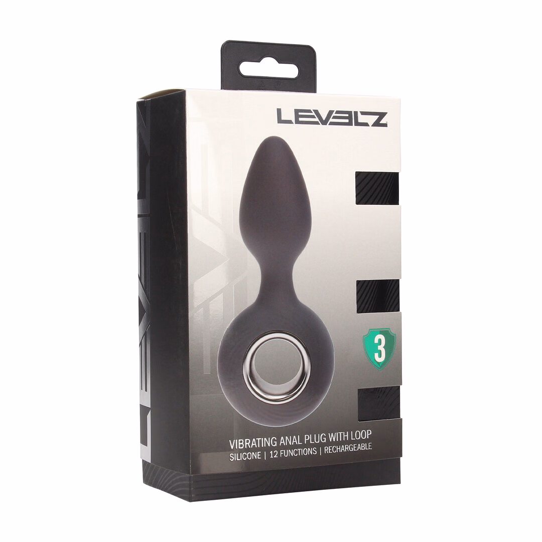 Vibrating Silicone Anal Plug with Loop - Black - 2