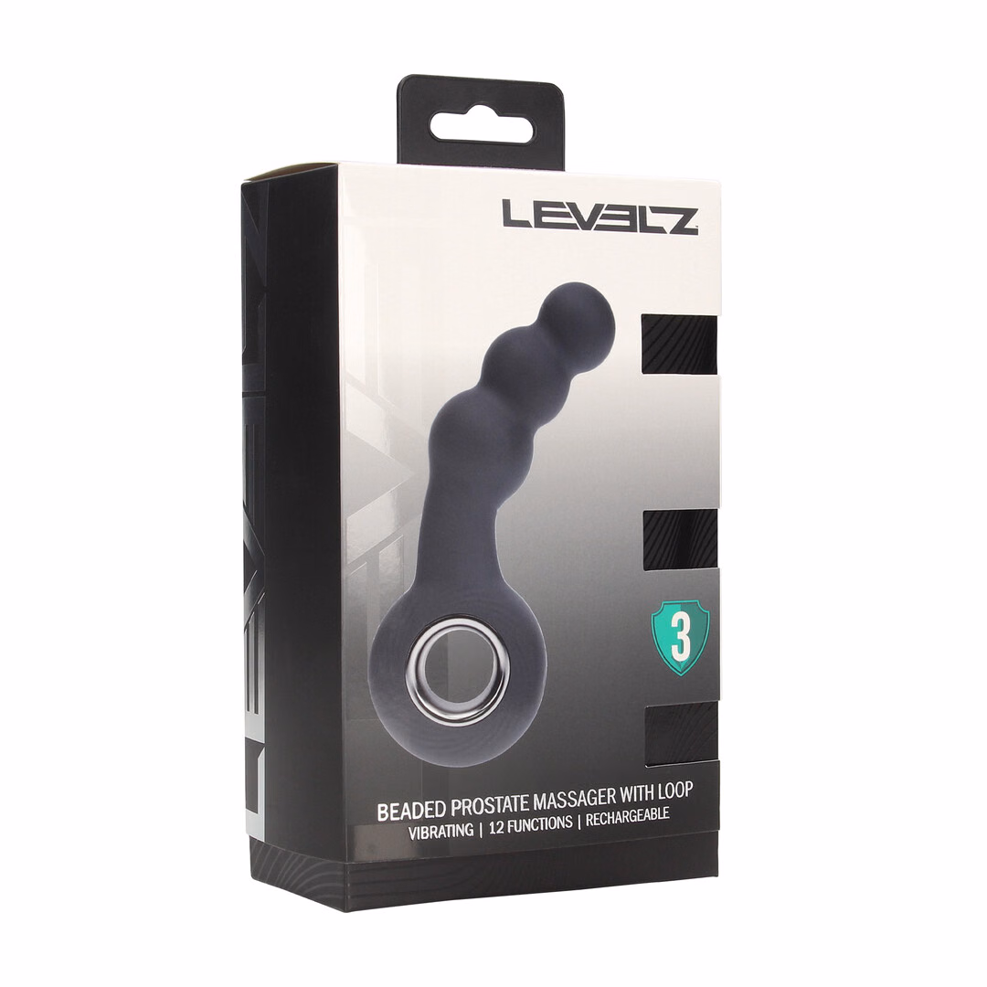 Vibrating Beaded Silicone Prostate Massager with Loop - Black - 2