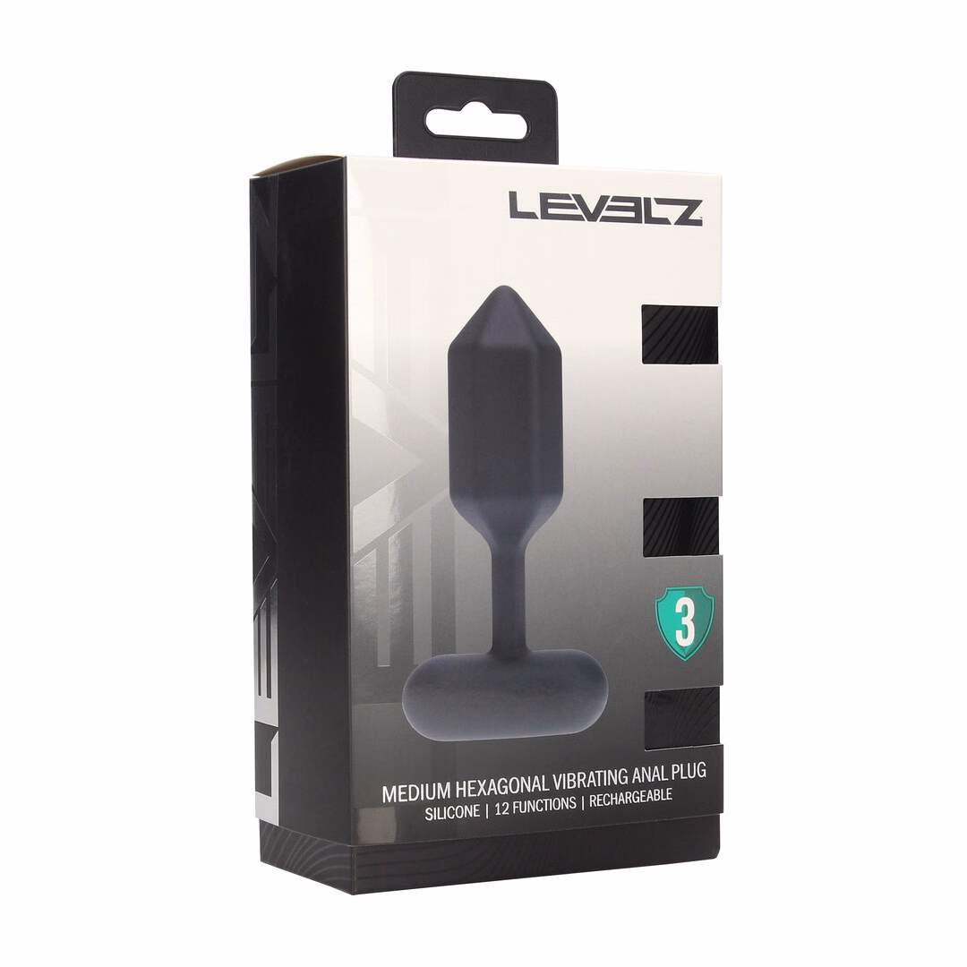 Hexagonal Vibrating Silicone Anal Plug – M – Black – 2 Hexagonal Vibrating Silicone Anal Plug - M - Black - 2
